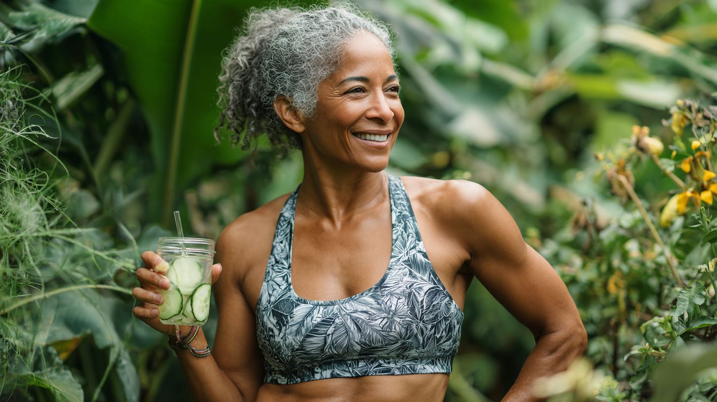 Women over 40 drinking water to reduce bloating naturally